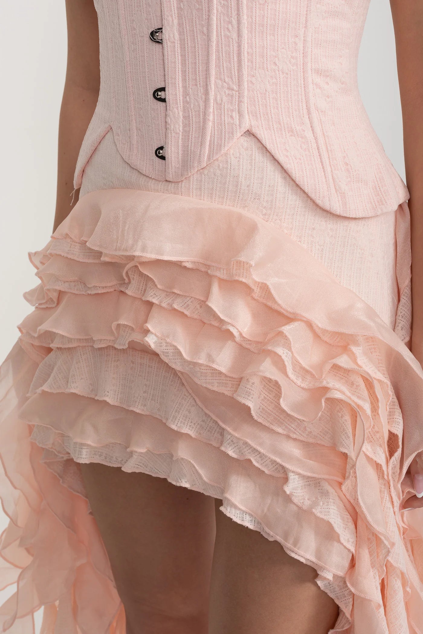 Corset High-Low Dress With Side Ruffles - Pink