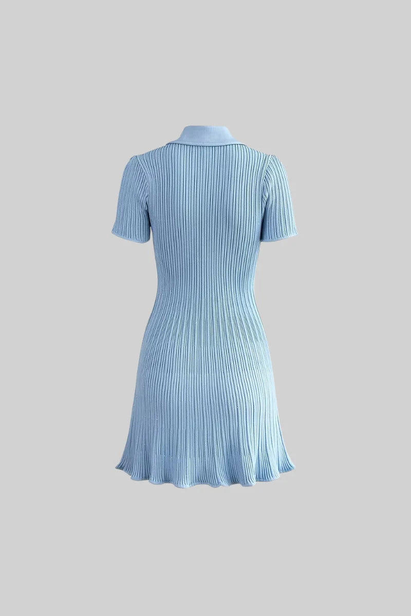 Short Sleeve Ribbed Mini Dress - Baby Blue