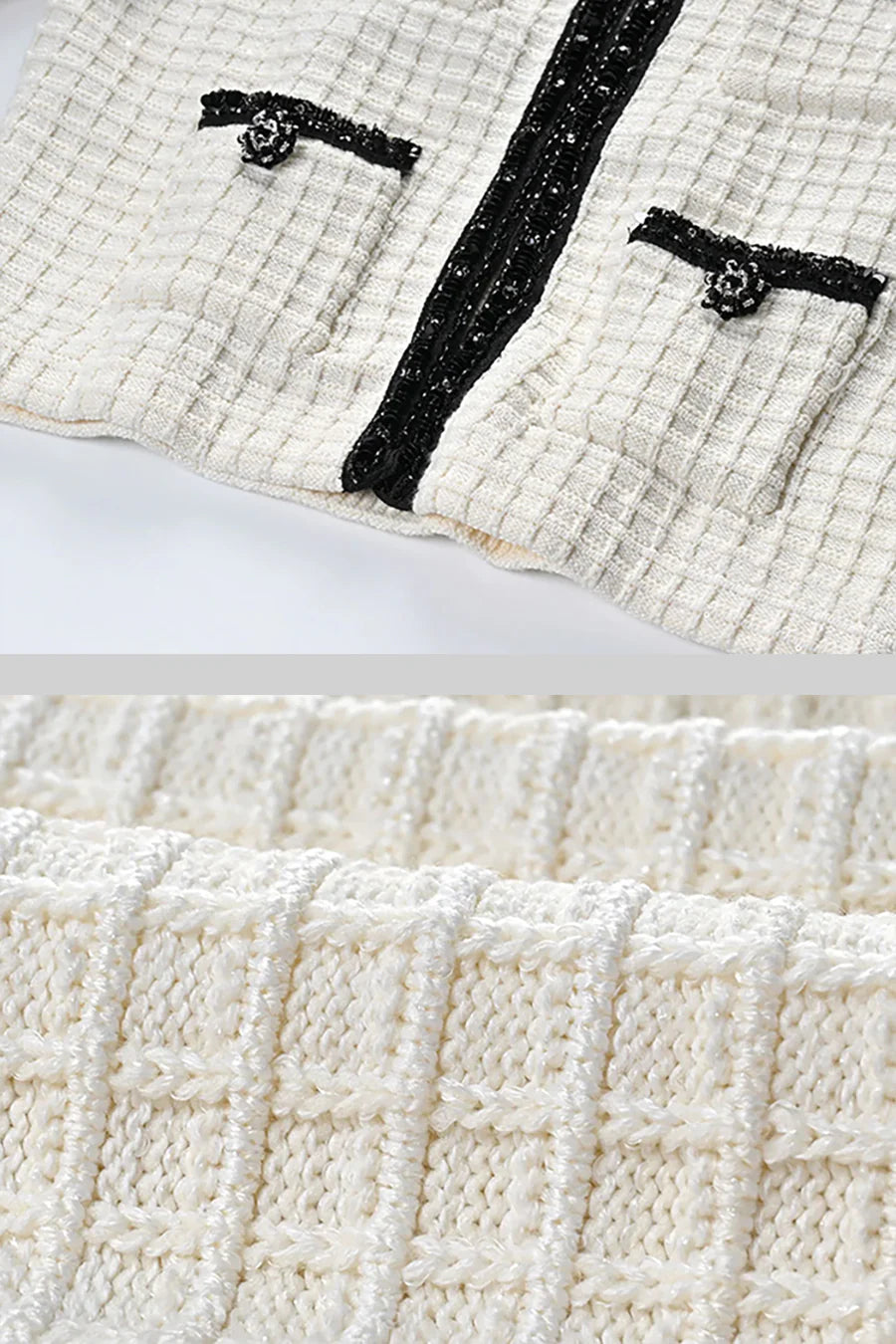 Textured Two-Piece Set With Black Accents - Ivoire