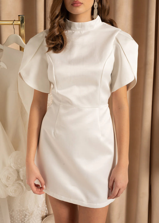 Short Sleeved Mini Dress With Back Cutout - White