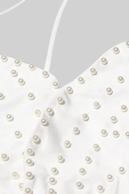 Floral Top With Pearl Accents - White