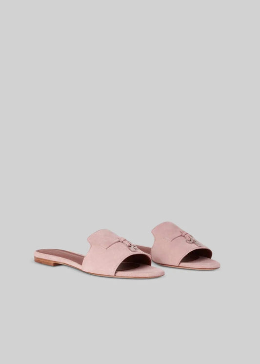 Suede Sandals With Silver Charms - Pink