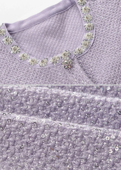 Textured Mini Dress With Silver Floral Detailing - Purple