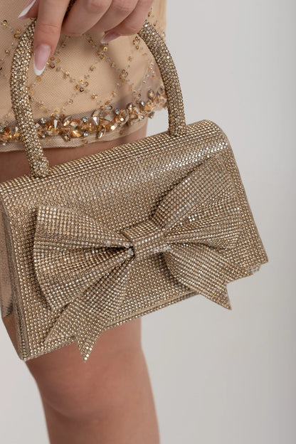 Rhinestone Handbag With Glittering Accents - Gold