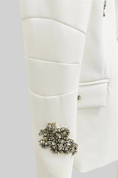 Pantsuit With Silver Floral Embellishments - White