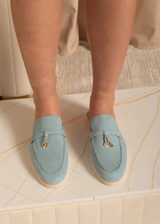 Suede Loafers With Metallic Embellishments - Blue
