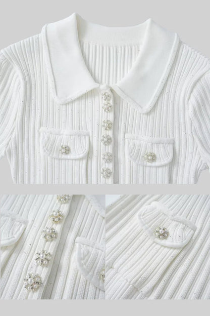 Short Sleeve Ribbed Mini Dress - White