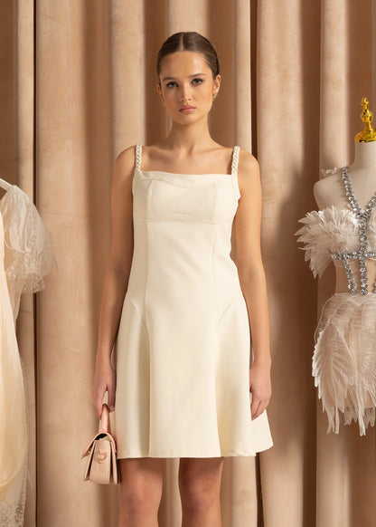 Elegant Mini Dress With Braided Straps - Ivoire