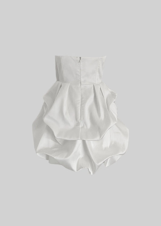 Sleeveless Satin Mini Dress With 3D Floral Mini Skirt - White