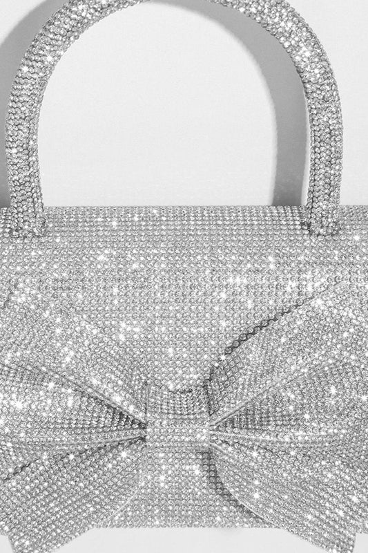 Rhinestone Handbag With Glittering Accents - Silver