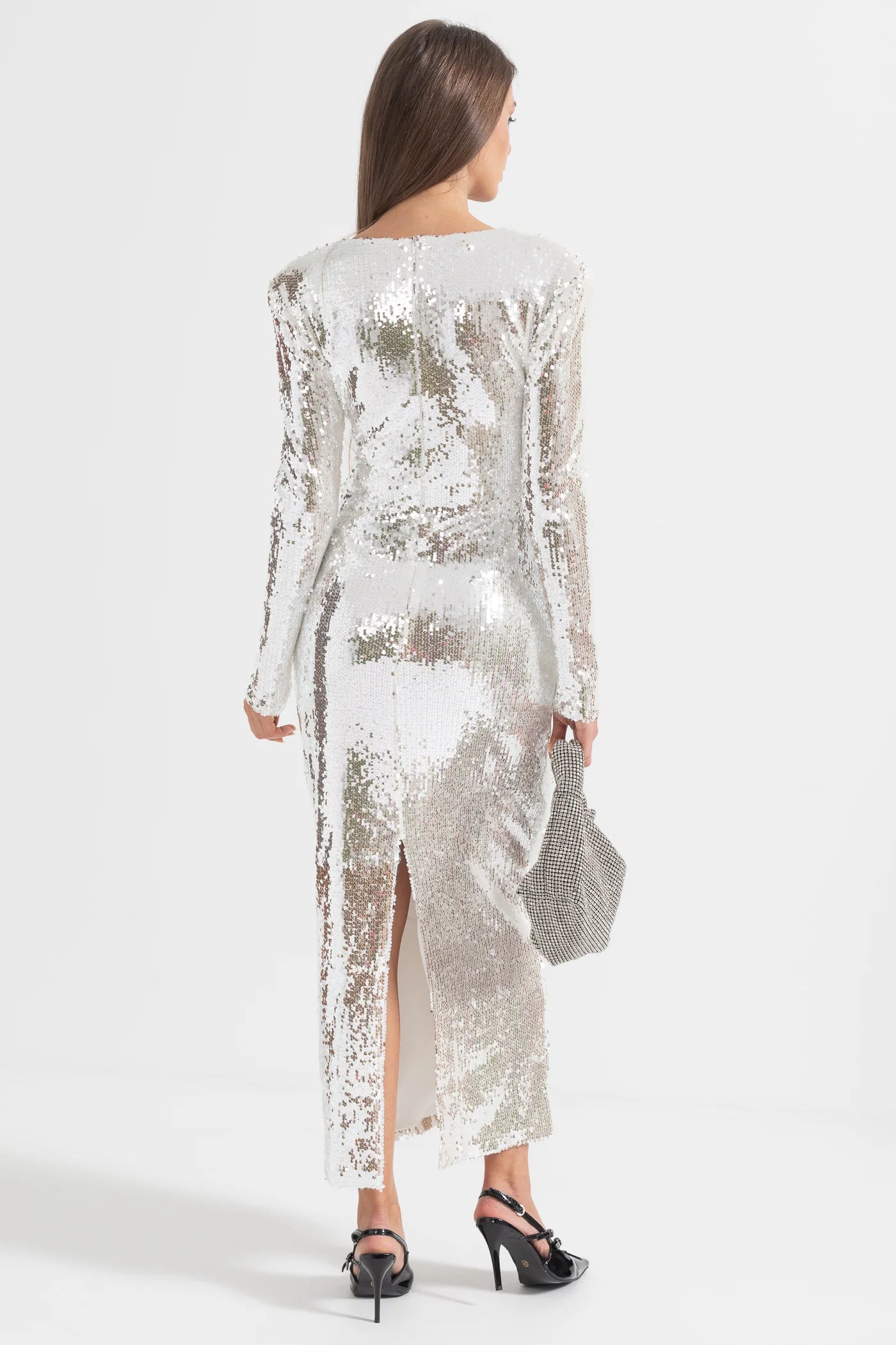 Sparkling Sequin Dress with Front Cut-Out - Silver
