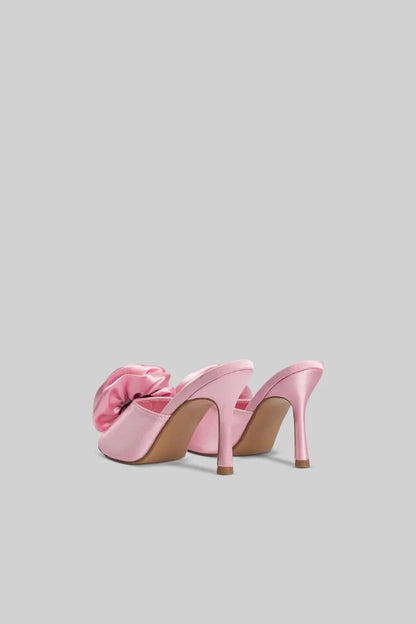 Satin Sandals with 3D Flower Aplique - Pink