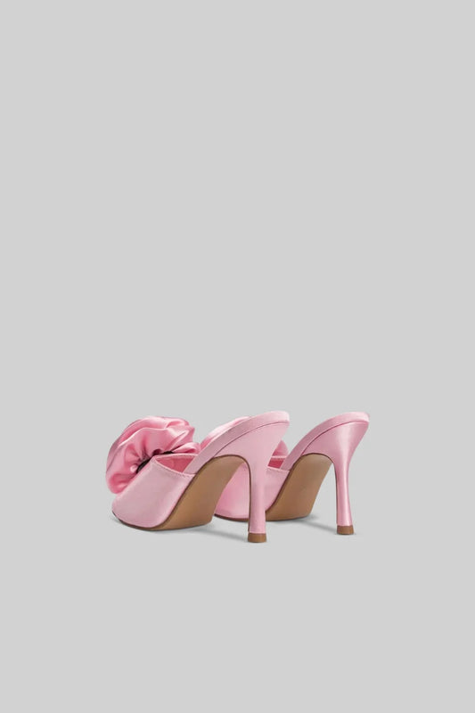 Satin Sandals with 3D Flower Aplique - Pink