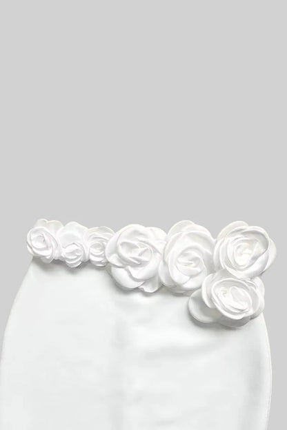 Two Piece Set With 3D Flower Embellished Top and Coordinated Maxi Skirt - White