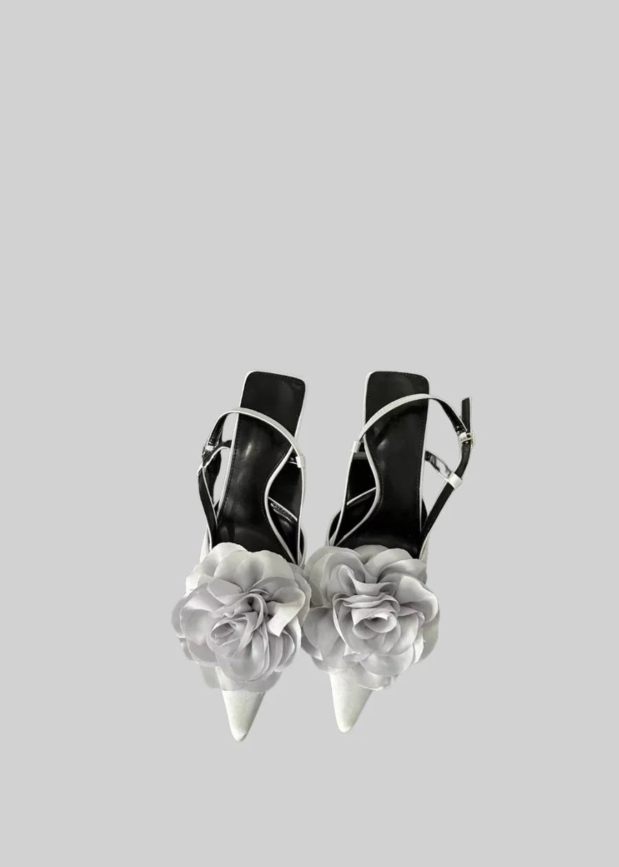 Flower Buckle Strap Pumps - Grey