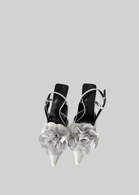 Flower Buckle Strap Pumps - Grey