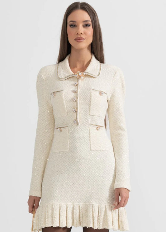 Knit textured dress - Ivoire