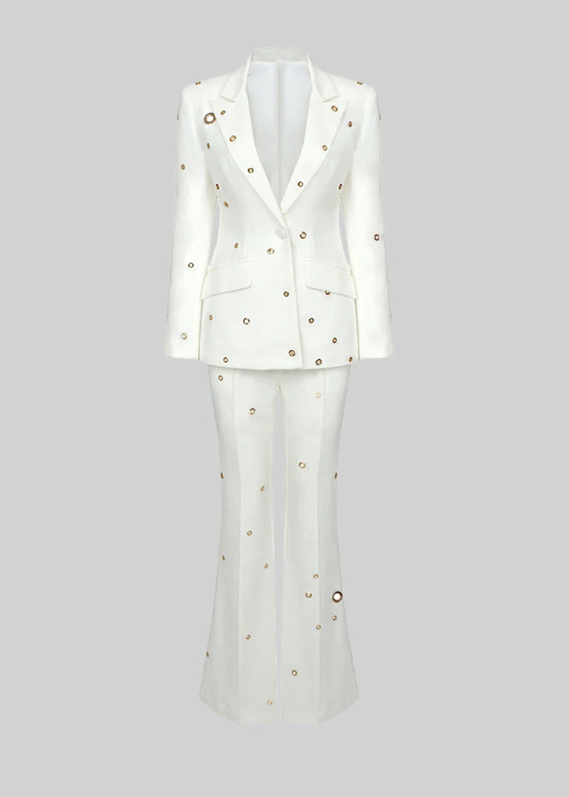 Elegant Two Piece Ensemble With Metallic Details - White