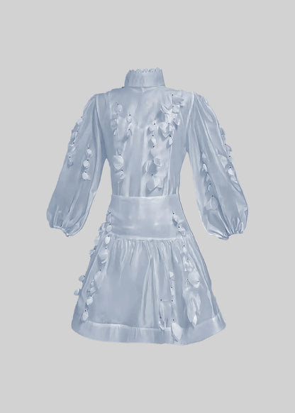 Flower Co-Ord With High Neckline, Lace And Adornments - Blue