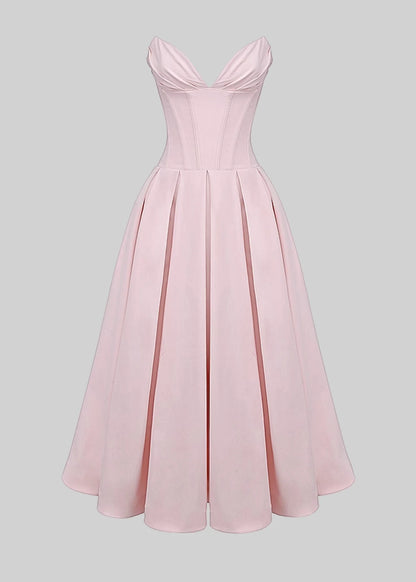 Elegant Strapless Dress with Fitted Bodice And Sweetheart Neckline - Peach