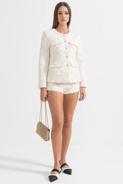 Diamond Patterned Jacket With Matching Shorts - Ivoire