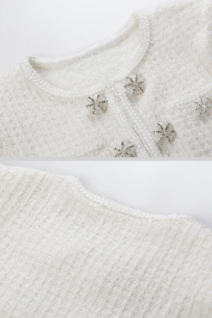 Long Sleeve Knee-Length Knitted Dress - White