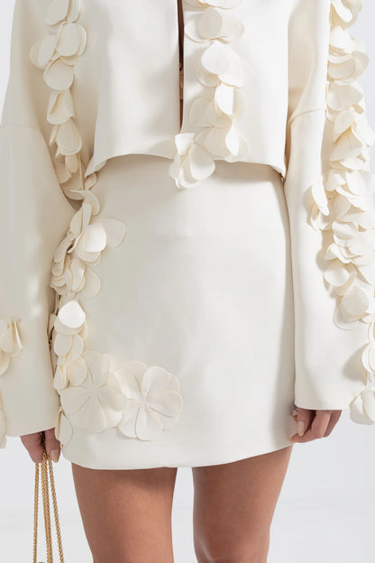 Two-Piece Set With Petal Adornments - Beige