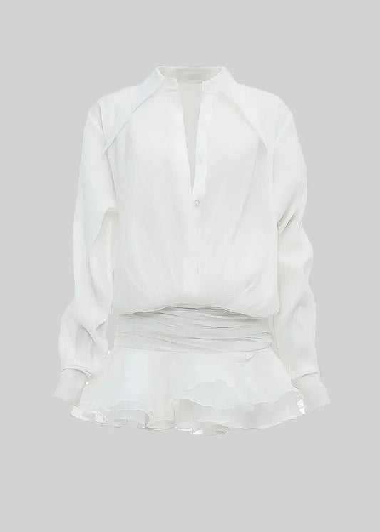 Button-Down Dress With Matching Waistband - White