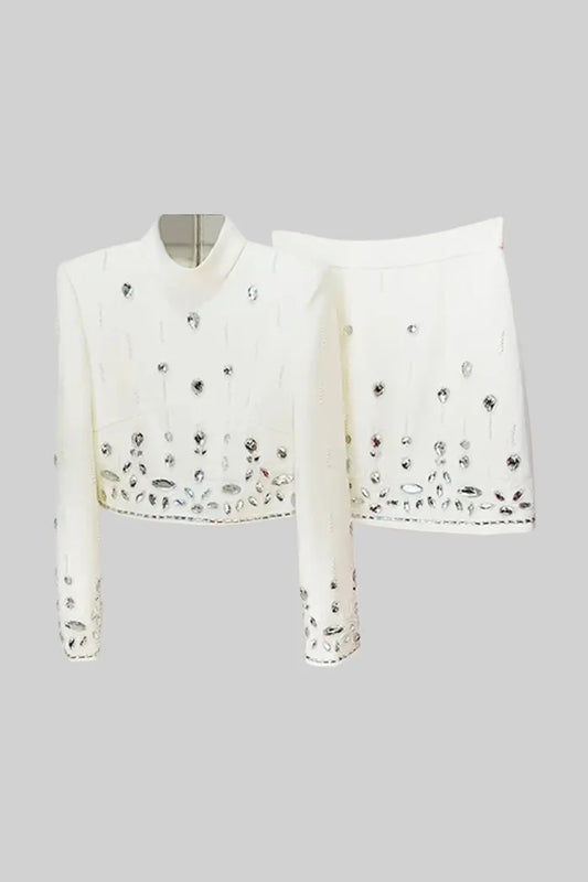 Crystal Adorned Two Piece Co-Ord - White