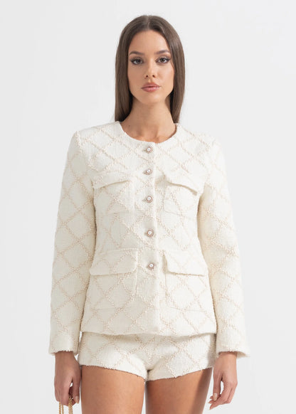 Diamond Patterned Jacket With Matching Shorts - Ivoire
