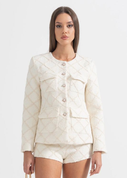 Diamond Patterned Jacket With Matching Shorts - Ivoire