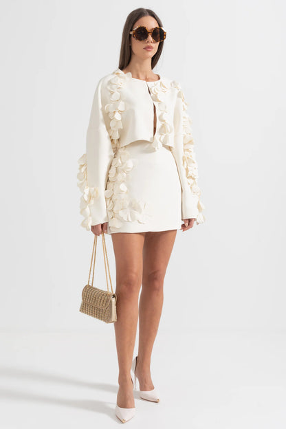 Two-Piece Set With Petal Adornments - Beige