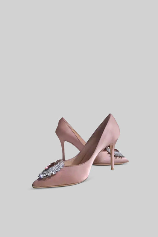 Diamond Embellished Satin Stiletto - Pink