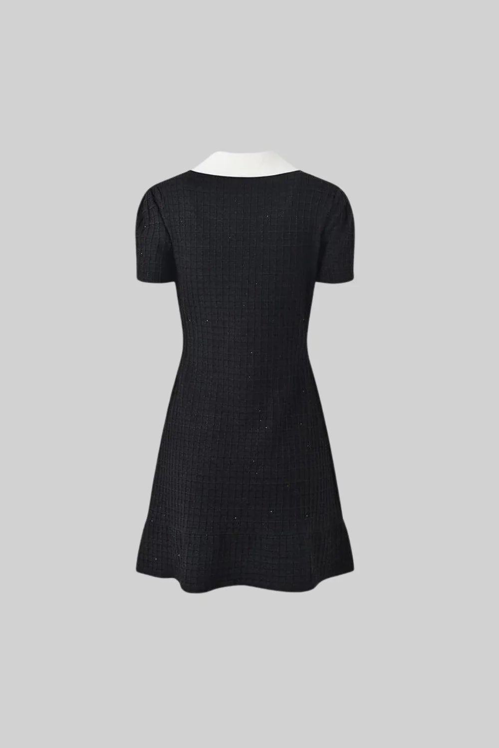 Short Sleeve Mini Dress With Contrasting Collar And Bow - Black