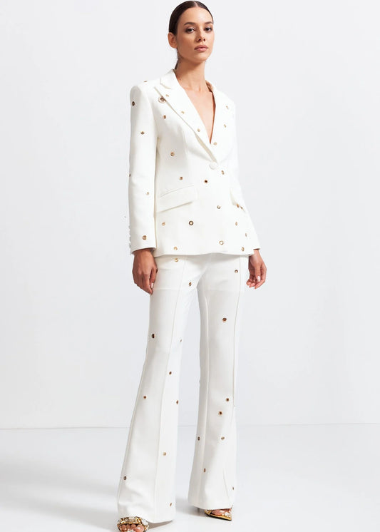 Elegant Two Piece Ensemble With Metallic Details - White