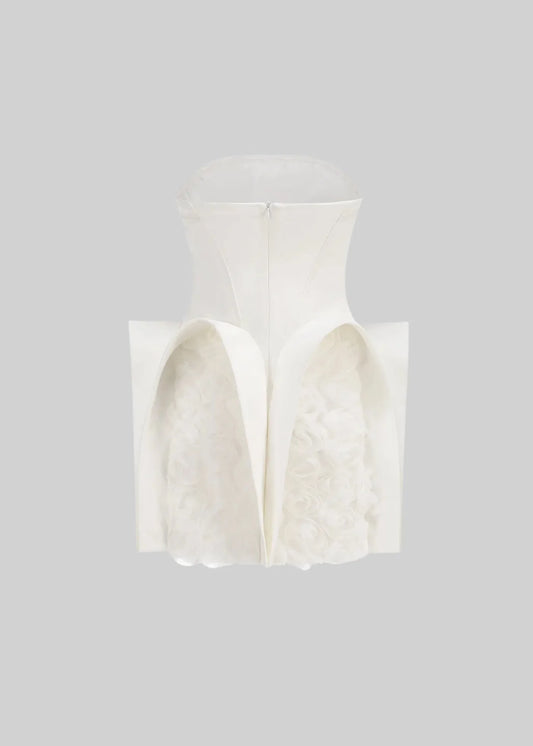 Mini Dress With 3D Floral Arches - White