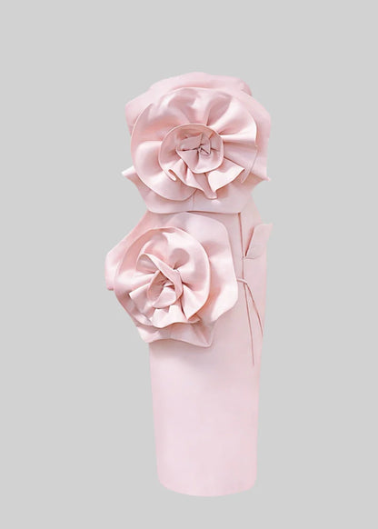 3D Sculpted Flowers Midi Dress - Light Pink