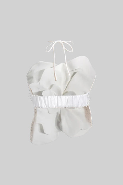 Floral Top With Pearl Accents - White