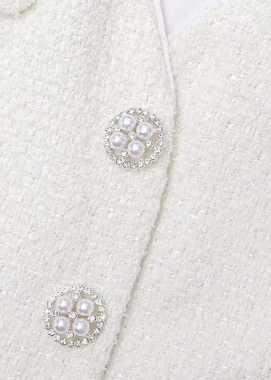 Sleeveless Textured  Dress With Silver Buttons - White