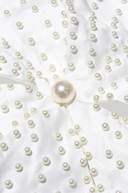 Floral Top With Pearl Accents - White
