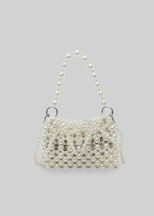 Pearl Handbag With Ribbon Adornments - White