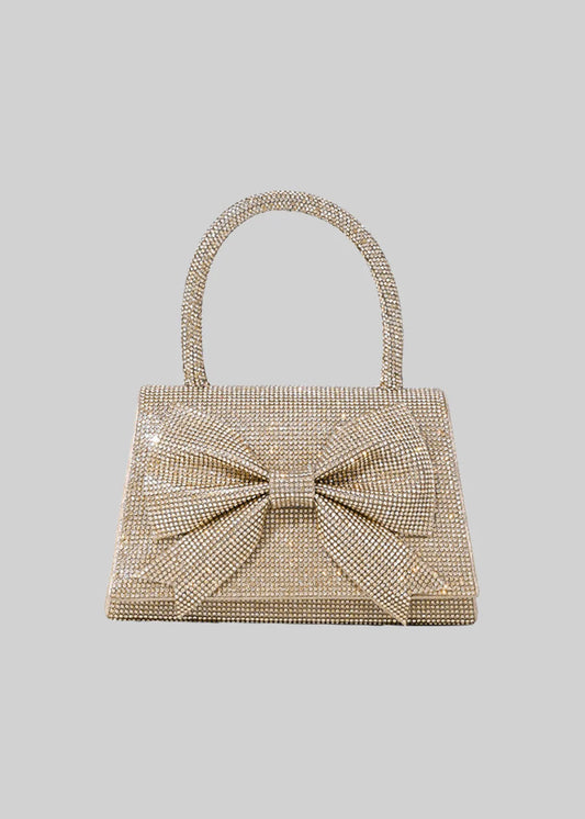Rhinestone Handbag With Glittering Accents - Gold