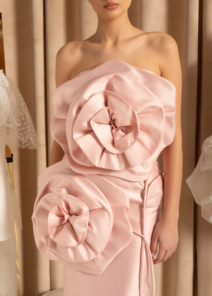 3D Sculpted Flowers Midi Dress - Light Pink