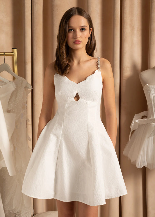 Elegant Mini Dress With Front Keyhole Cutout - White