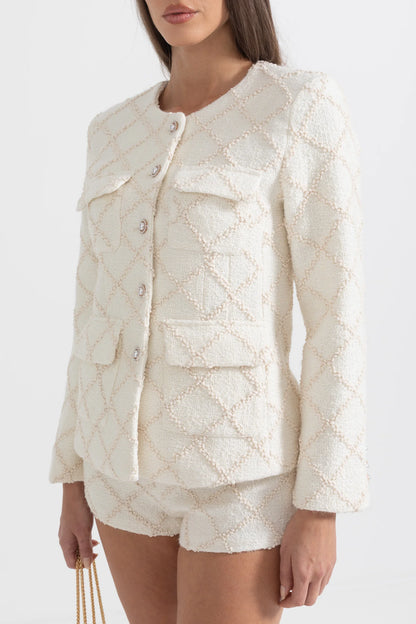 Diamond Patterned Jacket With Matching Shorts - Ivoire