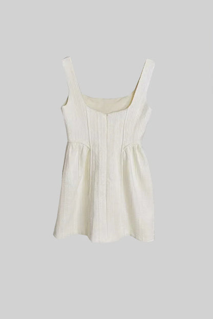 Mini Dress With Structured Cuts And Fitted Bodice  - Ivoire