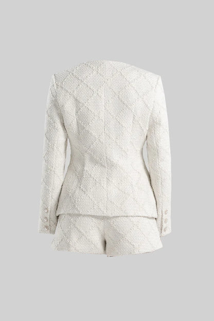 Diamond Patterned Jacket With Matching Shorts - Ivoire