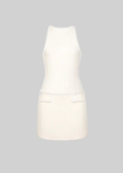 Elegant Sleeveless Textured Mini Dress- Ivoire