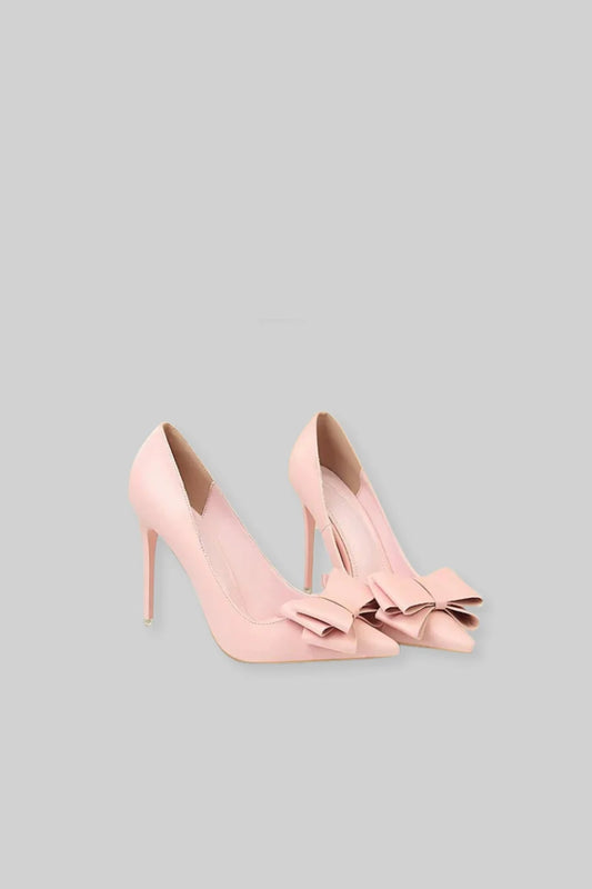 Vegan Leather High Heels With 3D Ribbon Detail - Pink