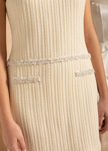 Elegant Sleeveless Textured Mini Dress- Ivoire